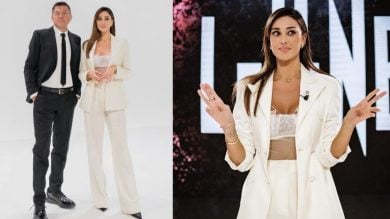 Belen Rodriguez a Le Iene Show, look total white e gioielli da urlo