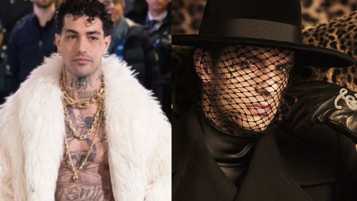 Sanremo 2025, al Green Carpet dominano la scena Achille Lauro con il cappello con veletta e Tony Effe a petto nudo con pelliccia over